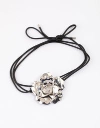 Rhodium Flower Cord Choker - link has visual effect only