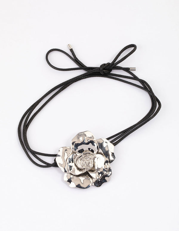 Rhodium Flower Cord Choker