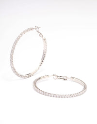 Rhodium Fine Minimal Cubic Zirconia Hoop Earrings - link has visual effect only