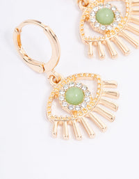 Gold Green Aventurine Diamante Eye Huggie Earrings - link has visual effect only