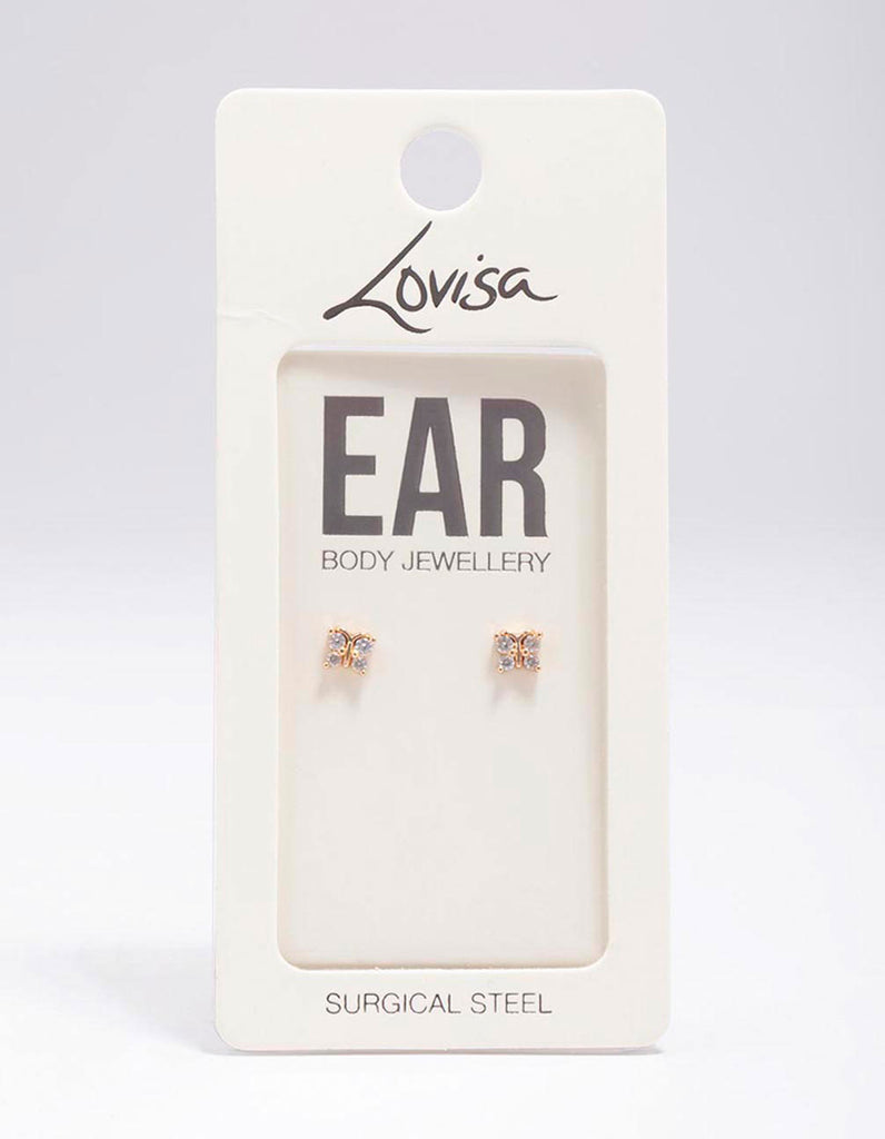 Gold Plated Surgical Steel Butterfly Stud Earrings - Lovisa