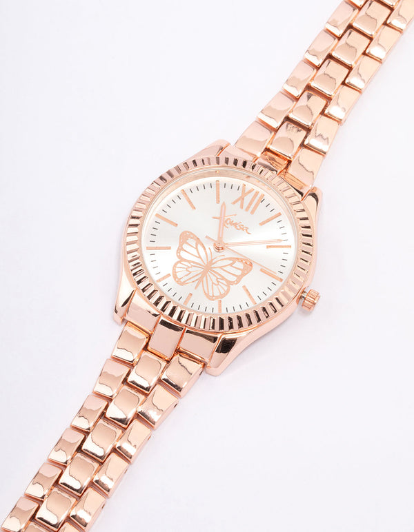 Rose Gold Butterfly Bezel Watch