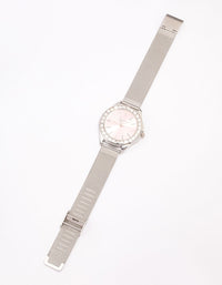 Silver Baguette Bezel Mesh Watch - link has visual effect only