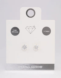 Sterling Silver Double Cubic Zirconia Stud Earrings - link has visual effect only