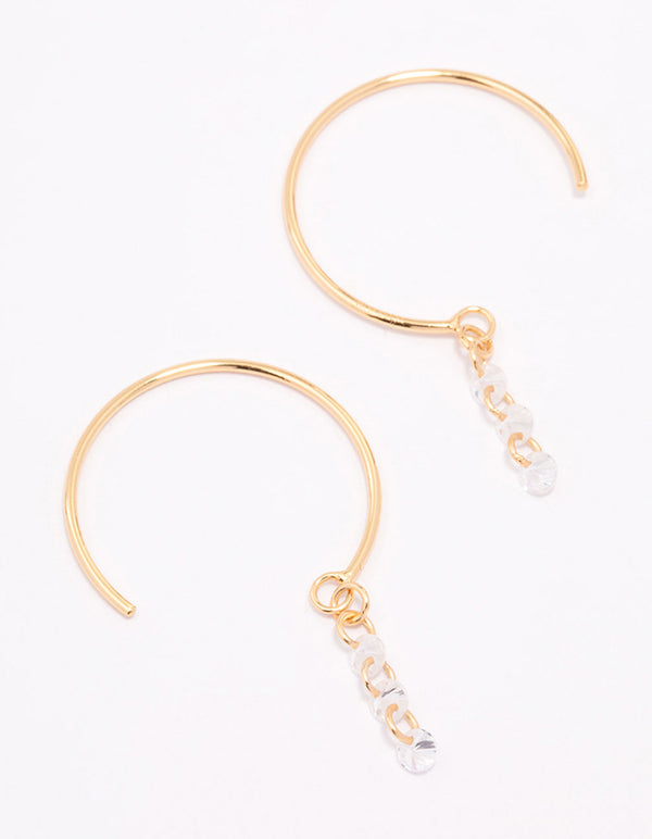 Gold Plated Sterling Silver Cubic Zirconia Chain Hoop Earrings