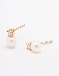 Gold Plated Sterling Silver Cubic Zirconia & Freshwater Pearl Stud Earrings - link has visual effect only