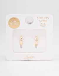 Gold Plated Sterling Silver Mini Cubic Zirconia Heart Huggie Earrings - link has visual effect only