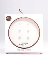 Rose Gold Plated Sterling Silver Graduating Cubic Zirconia Earring 3-Pack - link has visual effect only