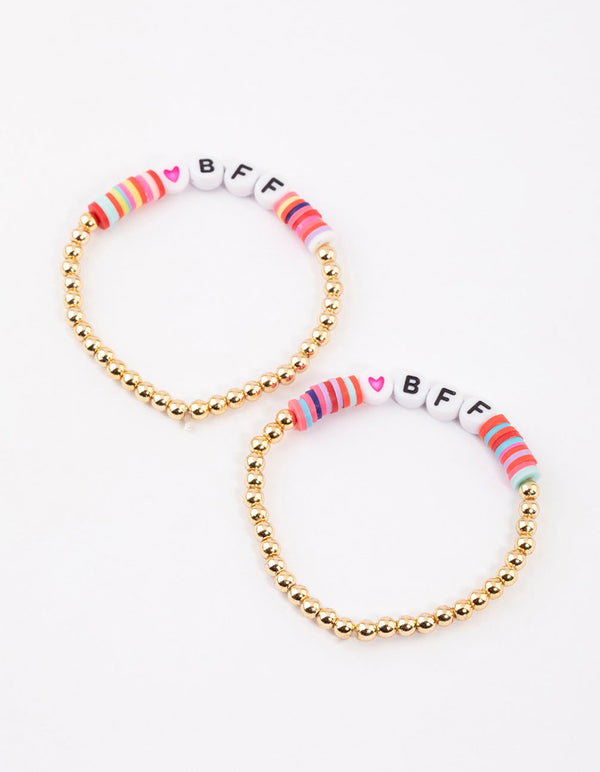 Gold BFF Clear Disc Beaded Bangle Pack