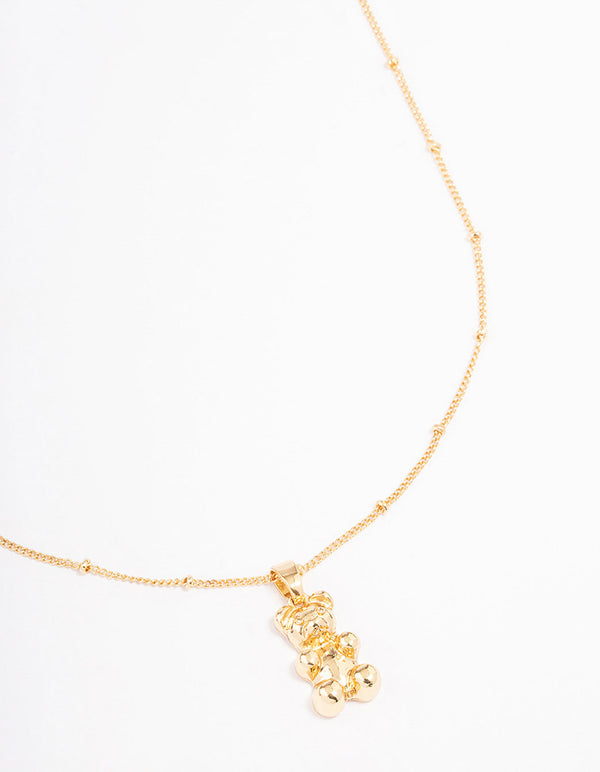 Gold Plated Bear Ball Short Necklace