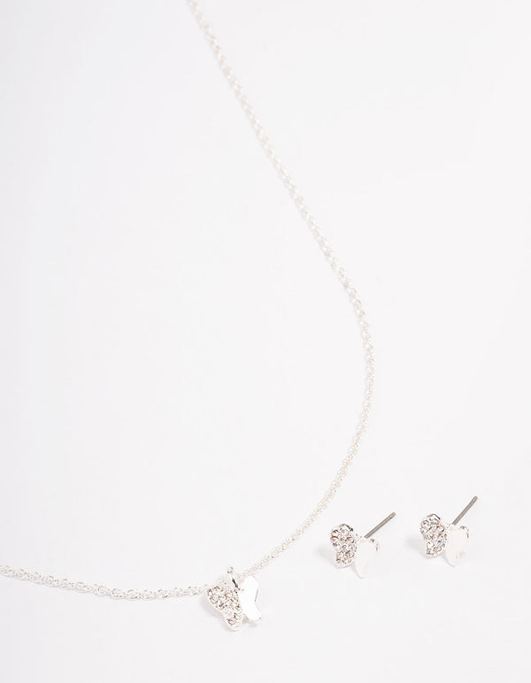 Silver Diamante Butterfly Jewellery Set