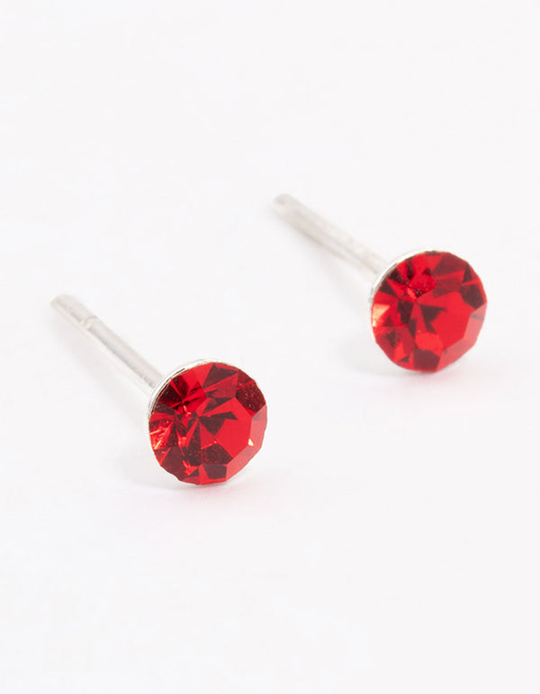 Sterling Silver Red Diamante Stud Earrings