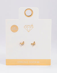 Gold Plated Sterling Silver Diamante Butterfly Stud Earrings - link has visual effect only