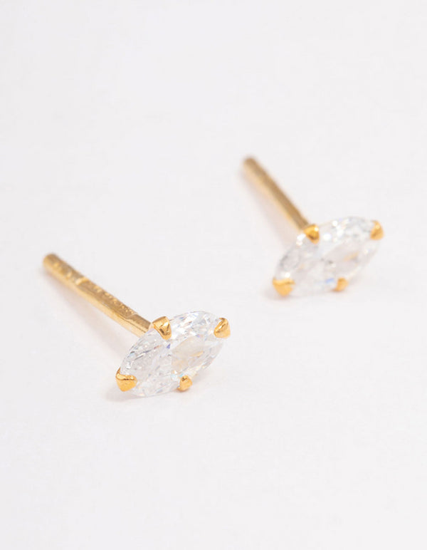 Gold Plated Sterling Silver Oval Cubic Zirconia Stud Earrings