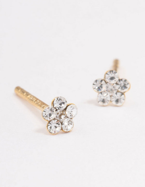 Gold Plated Sterling Silver Diamante Flower Stud Earrings