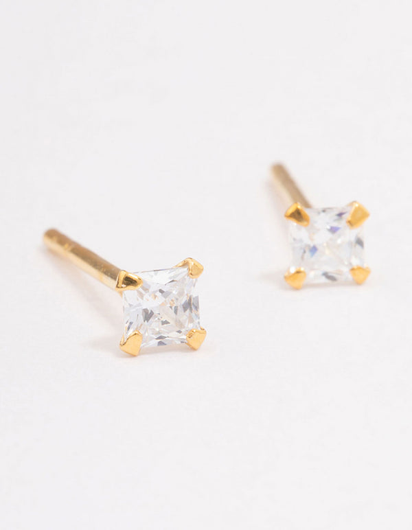 Gold Plated Sterling Silver Baby Pear Cubic Zirconia Stud Earrings