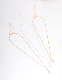 Mixed Metal Diamante Butterfly Necklace 3-Pack - link has visual effect only