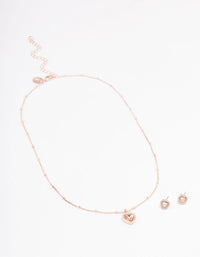 Rose Gold Heart Halo Ball Necklace & Stud Earring Pack - link has visual effect only