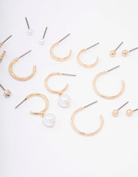 Gold Diamante Pearl Stud & Hoop Earring 8-Pack - link has visual effect only