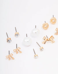 Gold Bow Pearl & Heart Earring 12-Pack - link has visual effect only