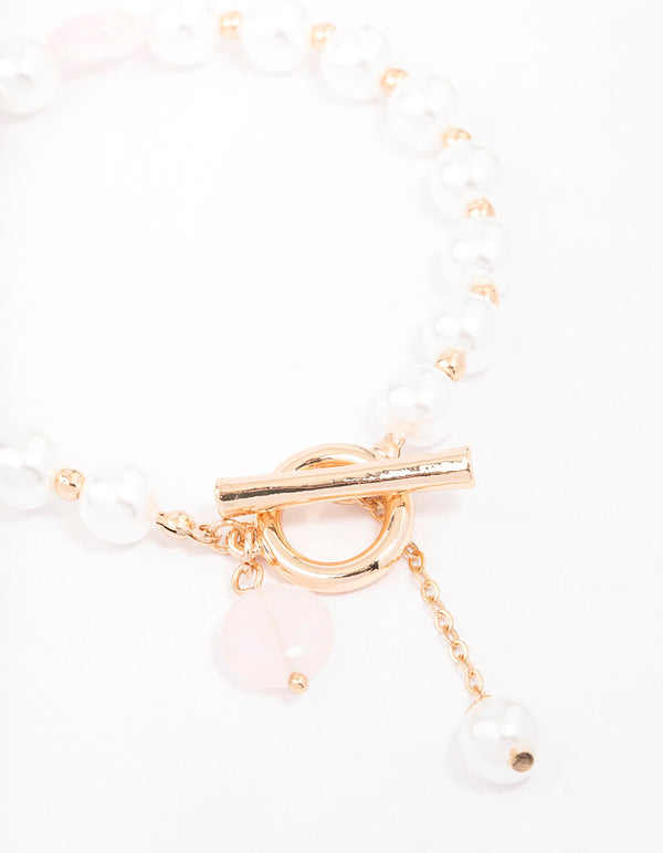 Gold Pearl Beaded T&O Bracelet