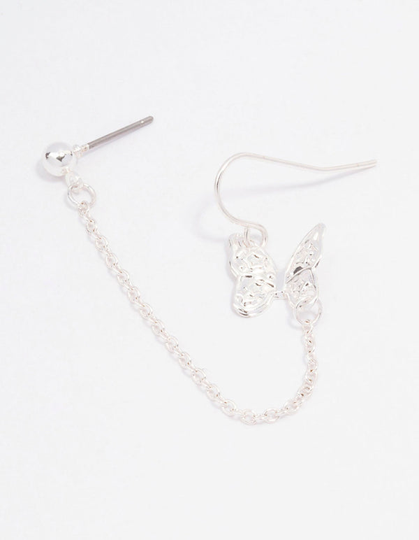 Silver Butterfly Chain Drop Earrings