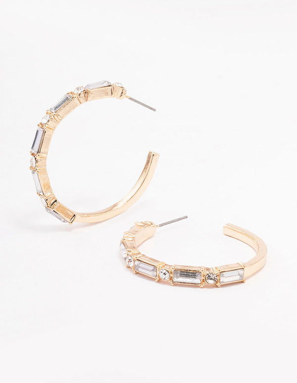 Gold Baguette Medium Hoop Earrings