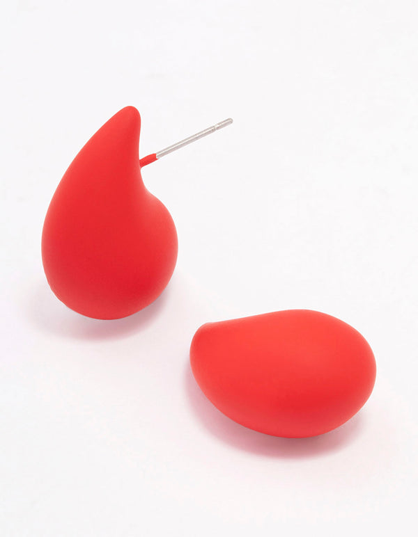 Red Chubby Teardrop Stud Earrings