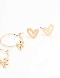 Gold Pearl Heart Flower Earrings 3-Pack - link has visual effect only