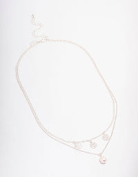 Silver Filigree Flower & Pearl Layer Necklace - link has visual effect only