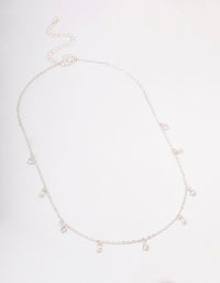 Silver Diamante & Pearl Drop Station Necklace - link has visual effect only