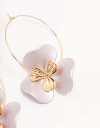 Large Flower Gold Wire Hoop Earrings - link has visual effect only