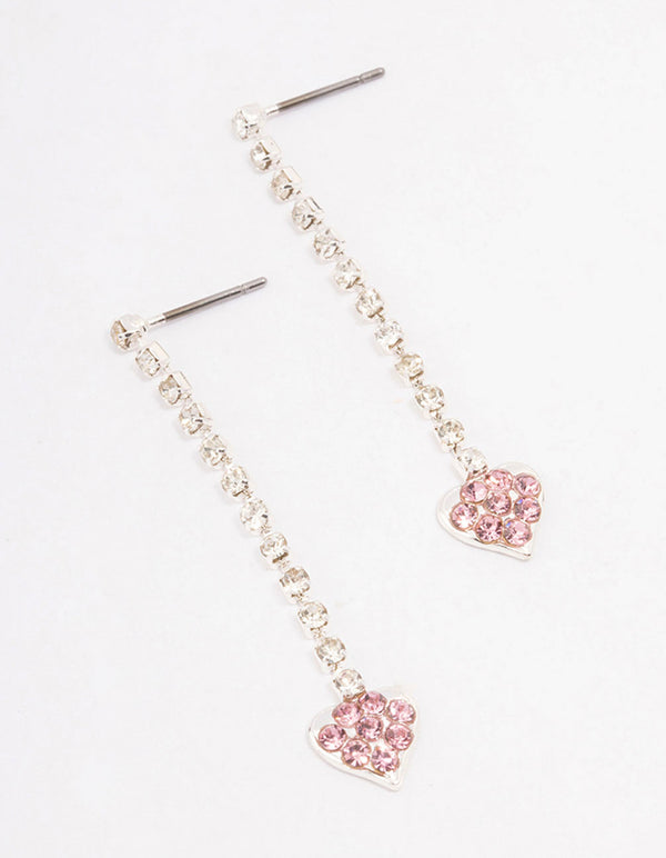 Silver Cupchain Heart Drop Earrings