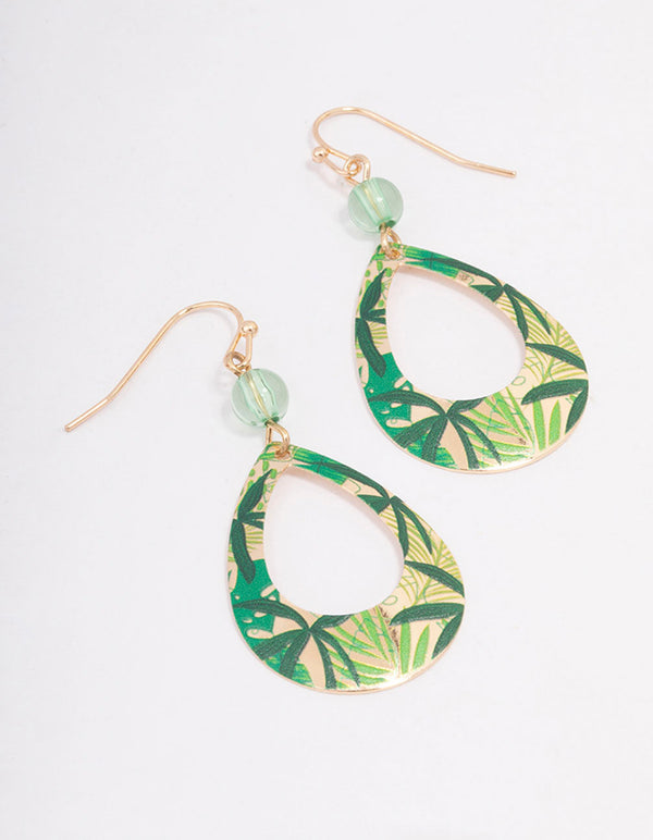 Gold Leaf Printed Pear Drop Earrings