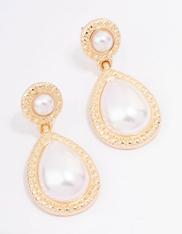 Gold Pear & Round Drop Earrings