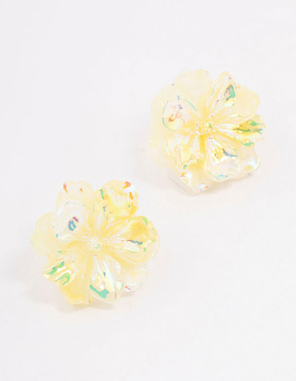 Yellow Holographic Flower Stud Earrings