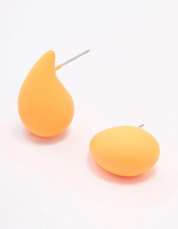 Orange Chubby Teardrop Stud Earrings