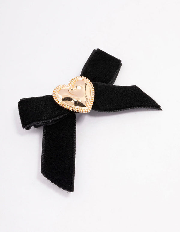 Black Fabric Heart Bow Hair Clip