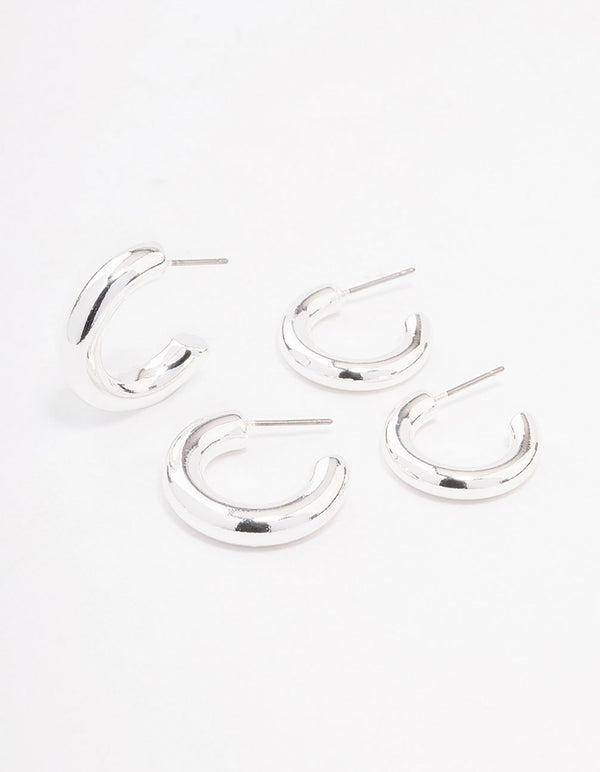 Silver Chubby Hoop Earring Pack