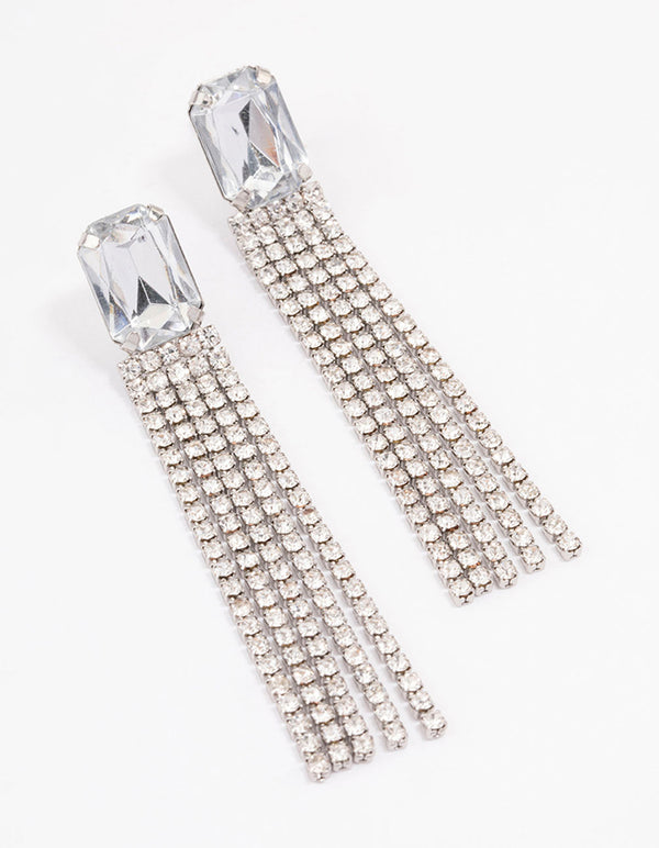 Silver Diamante Cup Chain Drop Earrings