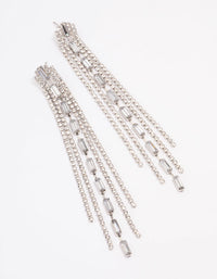 Silver Mixed Diamante Cup Chain Drop Earrings - link has visual effect only