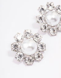 Silver Diamante & Pearl Flower Stud Earrings - link has visual effect only