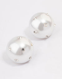 Diamante Encrusted Pearl Circle Stud Earrings - link has visual effect only