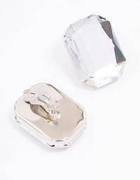 Silver Large Diamante Stud Clip On Earrings - link has visual effect only