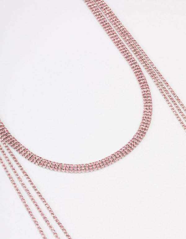 Pink Triple Row Cupchain Scarf Necklace