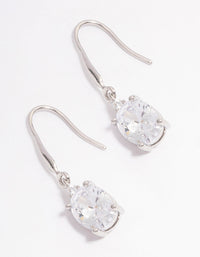 Rhodium Oval Cubic Zirconia Hook Drop Earrings - link has visual effect only