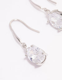 Rhodium Oval Cubic Zirconia Hook Drop Earrings - link has visual effect only