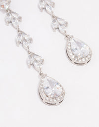 Rhodium Leaf Halo Pear Drop Earrings - link has visual effect only