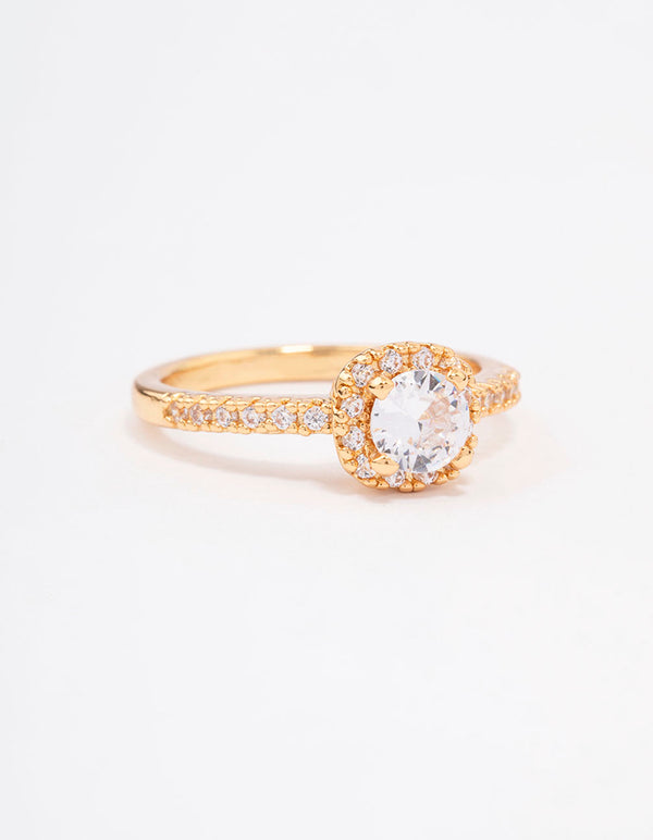 Gold Plated Mini Cushion Cubic Zirconia Engagement Ring