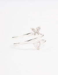 Silver Plated Heart Butterfly Wrapped Ring - link has visual effect only